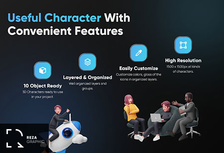 مجموعه تصاویر کاراکتر سه بعدی استارتاپ و محیط کاری - Workly – Startup & Work 3D Character
